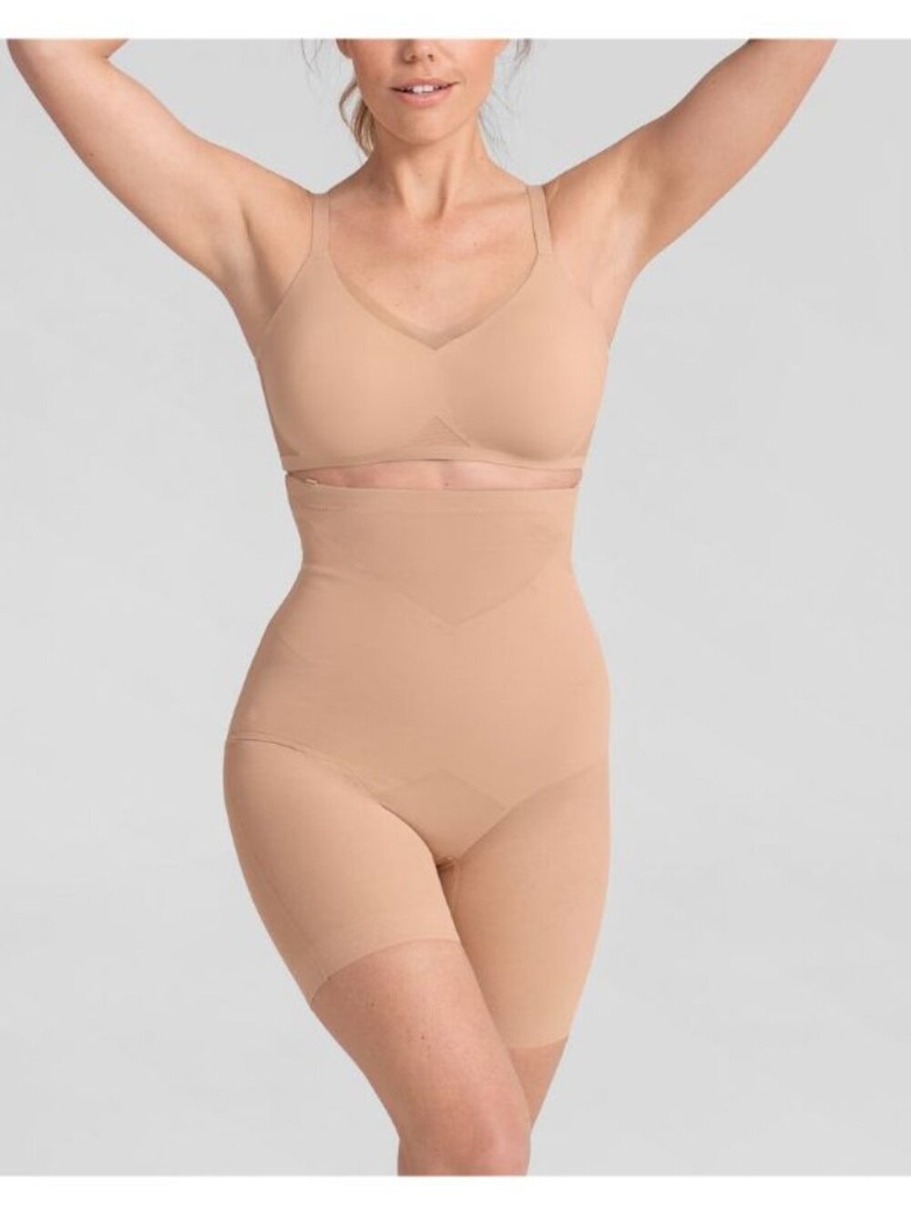 Honeylove Women L SuperPower Short Shapewear Compression Beige Boning Sculpting
